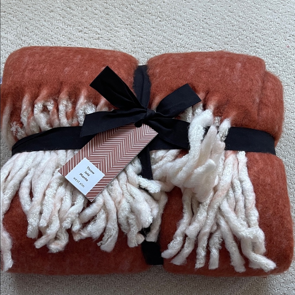 West Elm Terracotta and Ivory Throw Blanket